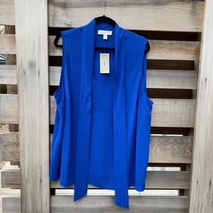Michael Kors Sleeveless Tie-Neck Blouse in Cobalt